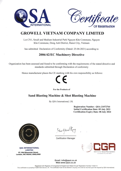 Chứng nhận CE - Máy Phun Bi Growell - Công Ty TNHH Growell Việt Nam